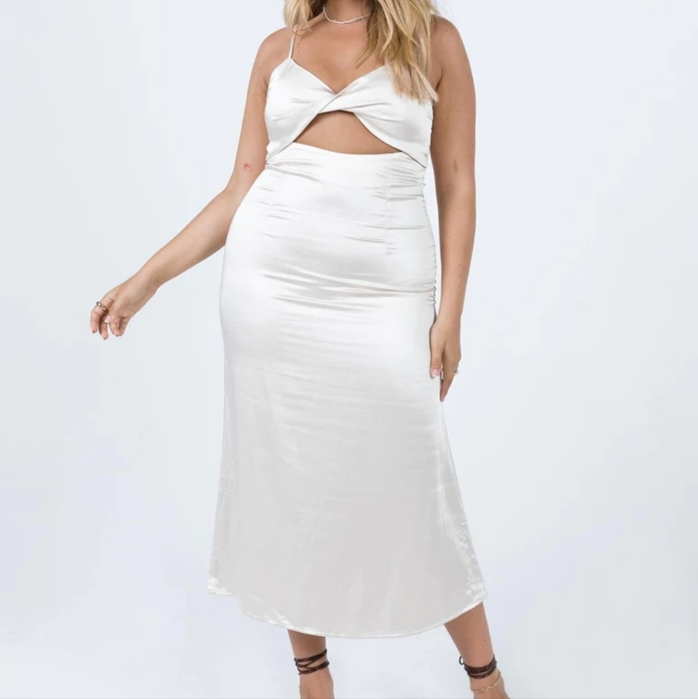 Princess Polly Champagne Roya Silky Satin Cutout A-line Midi Dress 12US